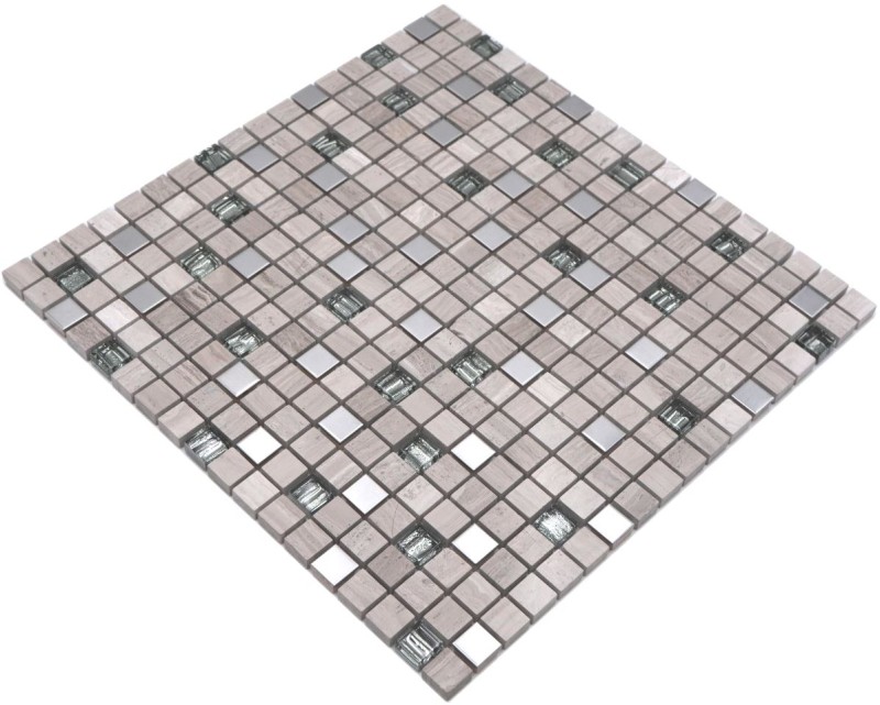 Mosaico de vidrio de piedra natural mosaico de azulejos de acero inoxidable gris blanco beige plata mármol azulejos backsplash baño - MOS92-2002