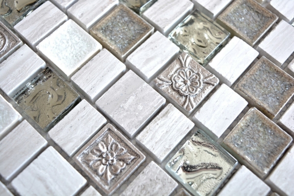 Mosaico azulejo translúcido resina cerámica fina gris blanco multiformato mosaico de vidrio cristal piedra resina cerámica madera blanco MOS82-2002_f