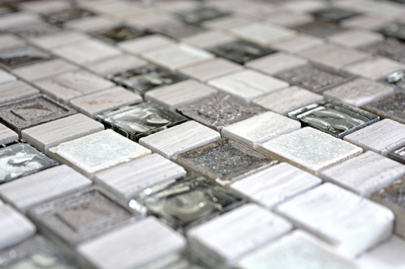 Mosaico azulejo translúcido resina cerámica fina gris blanco multiformato mosaico de vidrio cristal piedra resina cerámica madera blanco MOS82-2002_f