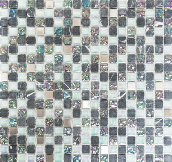 Muestra de mano azulejo mosaico Azulejo backsplash Acero inoxidable translúcido gris Mosaico de vidrio Piedra de cristal Acero gris MOS92-0206_m