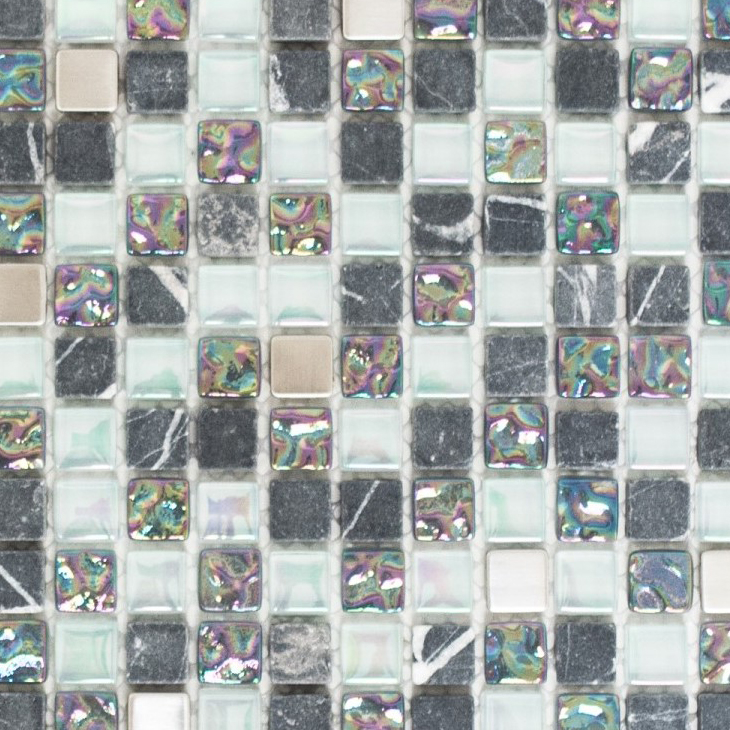 Muestra de mano azulejo mosaico Azulejo backsplash Acero inoxidable translúcido gris Mosaico de vidrio Piedra de cristal Acero gris MOS92-0206_m
