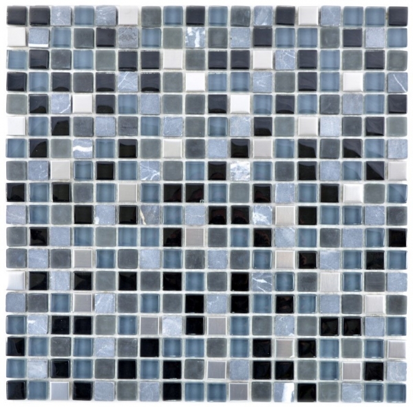 Muestra de mano mosaico azulejo translúcido acero inoxidable vidrio negro mosaico cristal piedra acero vidrio negro MOS92-0203_m