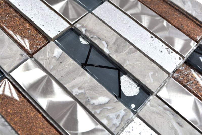 Rectangular azulejos de mosaico de vidrio mosaico de acero inoxidable resina gris antracita marrón azulejo backsplash pared cocina cuarto de baño - MOS87-24X