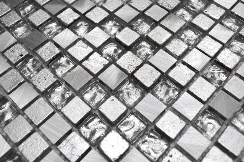 Mosaico de vidrio mosaico azulejo aluminio plata gris resina splashback cocina baño backsplash pared WC - MOS92-0202