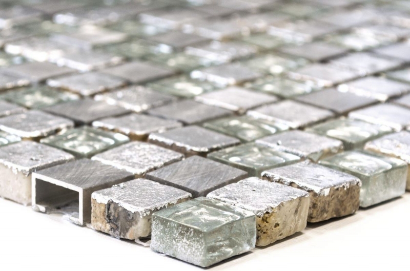 Mosaico de vidrio mosaico azulejo aluminio plata gris resina splashback cocina baño backsplash pared WC - MOS92-0202