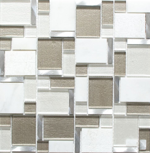 Muestra de mano mosaico azulejo aluminio translúcido como beige claro combinación vidrio mosaico cristal piedra aluminio blanco y beige MOS49-FK01_m