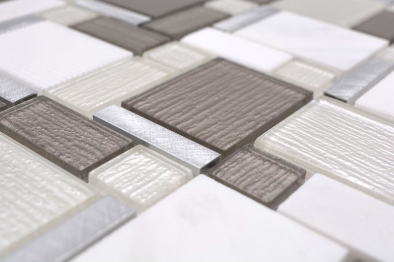 Azulejos de mosaico de vidrio de piedra natural aluminio blanco antracita crema beige backsplash pared baño - MOS49-FK01