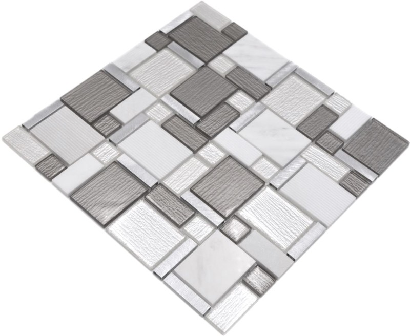 Azulejos de mosaico de vidrio de piedra natural aluminio blanco antracita crema beige backsplash pared baño - MOS49-FK01