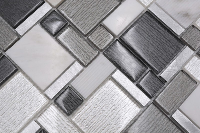 Piedra natural mosaico de vidrio mosaico azulejos aluminio blanco antracita gris barro azulejo backsplash pared cuarto de baño - MOS49-FK02