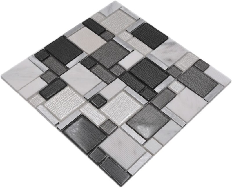 Piedra natural mosaico de vidrio mosaico azulejos aluminio blanco antracita gris barro azulejo backsplash pared cuarto de baño - MOS49-FK02