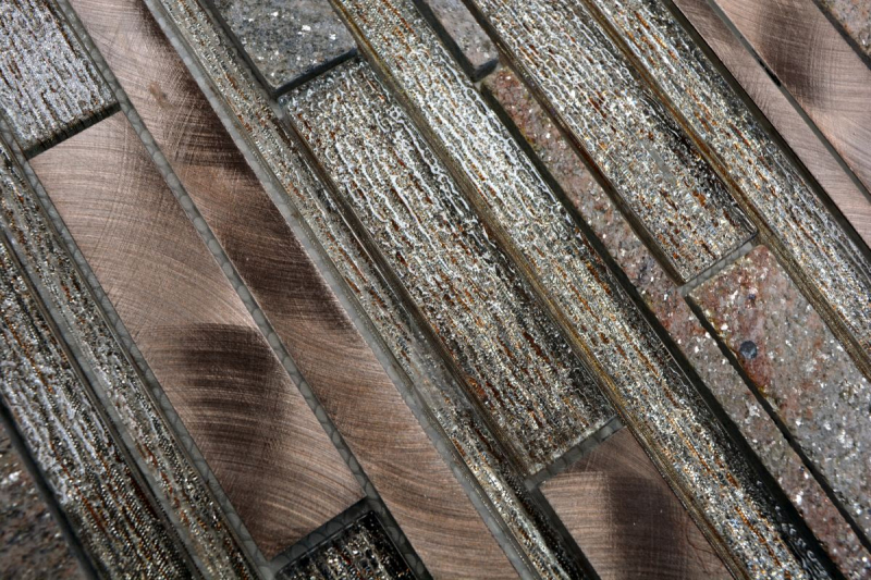Mosaico de vidrio piedra natural varillas aluminio mosaico bronce cobre brillo pared azulejo backsplash cocina WC - MOS49-GV74
