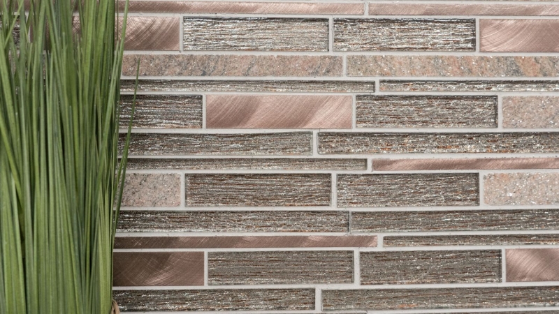 Mosaico de vidrio piedra natural varillas aluminio mosaico bronce cobre brillo pared azulejo backsplash cocina WC - MOS49-GV74