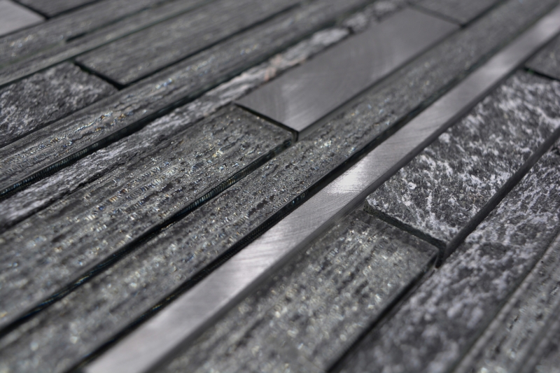 Mosaico de vidrio piedra natural varillas mosaico azulejos aluminio negro antracita gris oscuro revestimiento de pared salpicaduras - MOS49-GV84