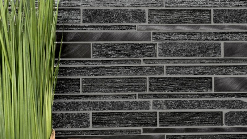 Mosaico de vidrio piedra natural varillas mosaico azulejos aluminio negro antracita gris oscuro revestimiento de pared salpicaduras - MOS49-GV84