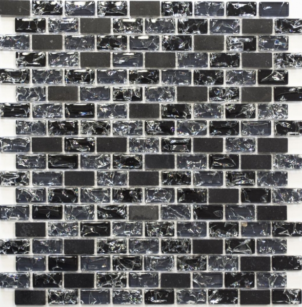 Muestra de mano mosaico azulejo Azulejo backsplash Translúcido negro Ladrillo Mosaico de vidrio Piedra de cristal negro MOS87-b1128_m