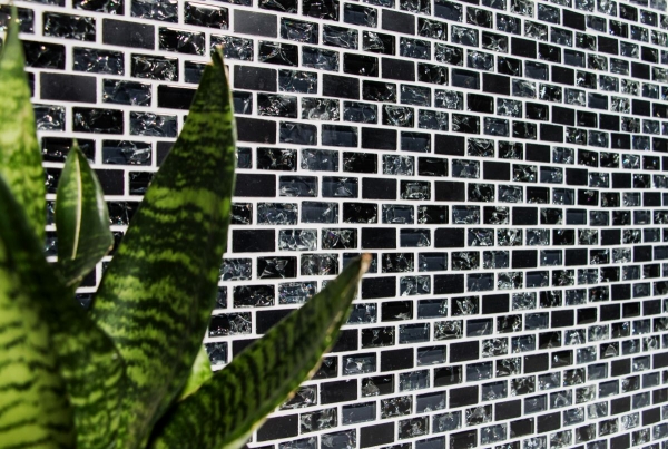 Muestra de mano mosaico azulejo Azulejo backsplash Translúcido negro Ladrillo Mosaico de vidrio Piedra de cristal negro MOS87-b1128_m