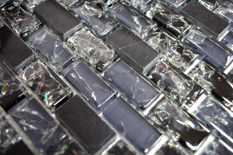 Muestra de mano mosaico azulejo Azulejo backsplash Translúcido negro Ladrillo Mosaico de vidrio Piedra de cristal negro MOS87-b1128_m