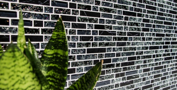 Mosaico de vidrio azulejos de mosaico de piedra natural negro claro grafito negro azulejo de la pared de vidrio de cantera cocina baño aseo - MOS87-v1328