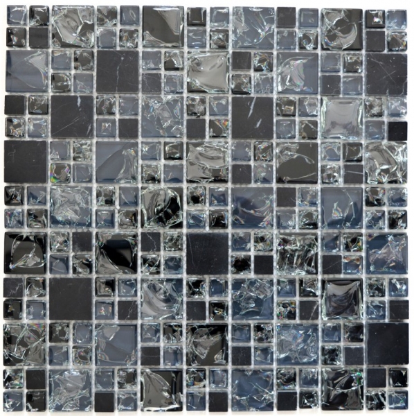 Muestra de mano mosaico azulejo translúcido negro combinación vidrio mosaico cristal piedra negro MOS92-HQ14_m