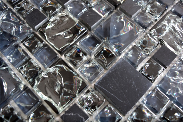 Muestra de mano mosaico azulejo translúcido negro combinación vidrio mosaico cristal piedra negro MOS92-HQ14_m