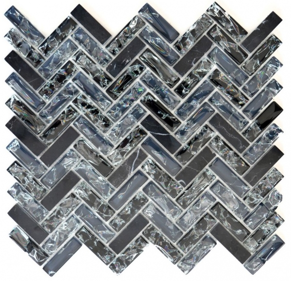 Muestras de mano mosaico azulejo negro translúcido espiga mosaico de vidrio cristal piedra negro MOS87HB-0328_m