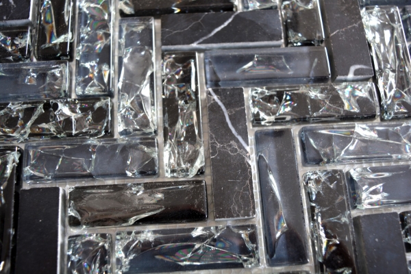 Muestras de mano mosaico azulejo negro translúcido espiga mosaico de vidrio cristal piedra negro MOS87HB-0328_m
