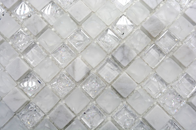 Mosaico de vidrio de piedra natural mosaico de azulejos de mármol blanco claro cristal de cantera backsplash cocina backsplash - MOS92-0102