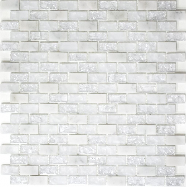 Muestra de mano mosaico azulejo azulejo backsplash translúcido blanco ladrillo vidrio mosaico cristal piedra blanco MOS87-0111_m