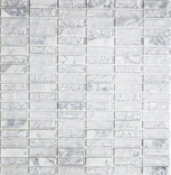 Muestra de mano mosaico azulejo azulejo backsplash blanco translúcido varillas vidrio mosaico cristal piedra blanco MOS87-s1211_m