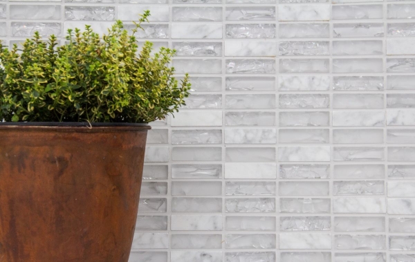 Muestra de mano mosaico azulejo azulejo backsplash blanco translúcido varillas vidrio mosaico cristal piedra blanco MOS87-s1211_m