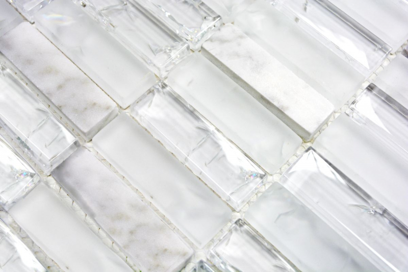 Muestra de mano mosaico azulejo azulejo backsplash blanco translúcido varillas vidrio mosaico cristal piedra blanco MOS87-s1211_m