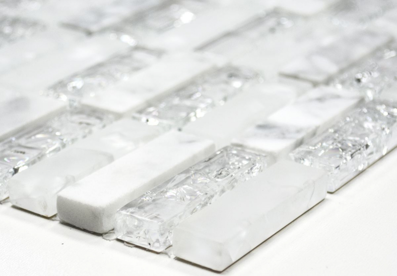 Muestra de mano mosaico azulejo azulejo backsplash blanco translúcido varillas vidrio mosaico cristal piedra blanco MOS87-s1211_m
