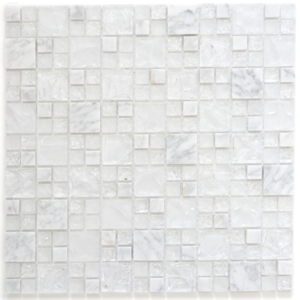 Muestras de mano mosaico azulejo blanco translúcido combinación vidrio mosaico cristal piedra blanco MOS87-v1411_m