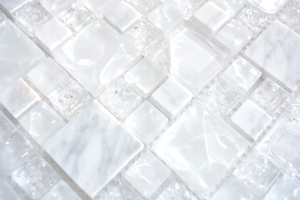 Muestras de mano mosaico azulejo blanco translúcido combinación vidrio mosaico cristal piedra blanco MOS87-v1411_m