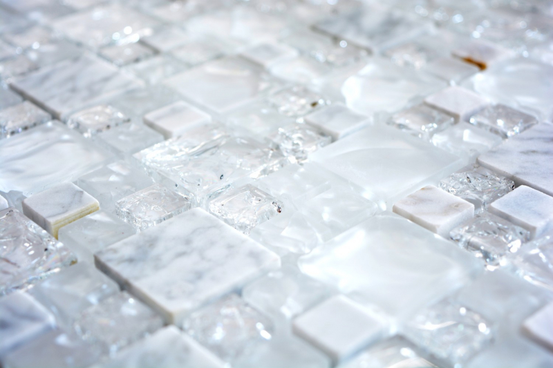 Muestras de mano mosaico azulejo blanco translúcido combinación vidrio mosaico cristal piedra blanco MOS87-v1411_m