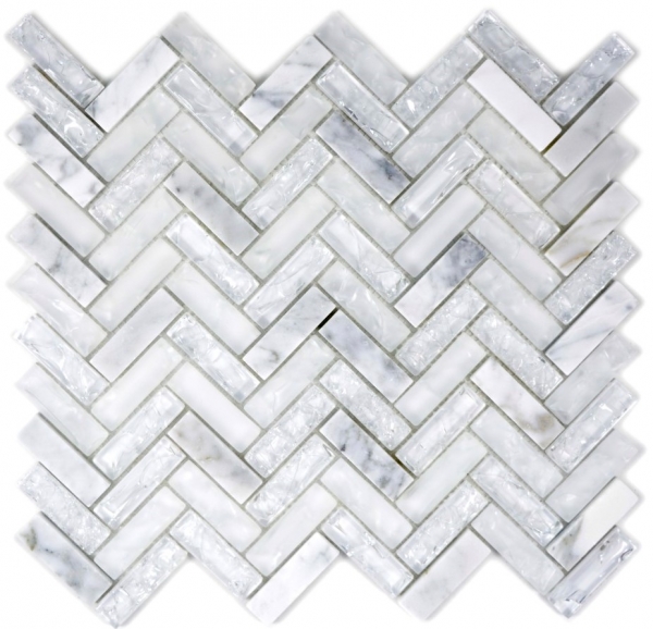 Muestra de mano mosaico azulejo blanco translúcido espina de pescado mosaico de vidrio Cristal piedra blanco MOS87HB-0111_m
