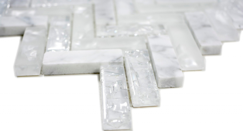 Muestra de mano mosaico azulejo blanco translúcido espina de pescado mosaico de vidrio Cristal piedra blanco MOS87HB-0111_m