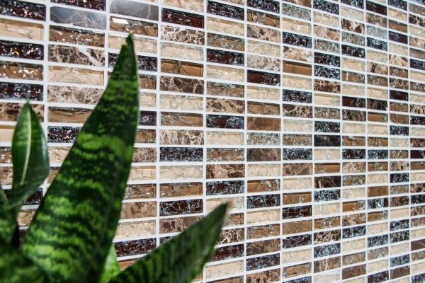 Muestra de mano mosaico azulejo Azulejo backsplash Translúcido beige oscuro varillas Mosaico de vidrio Piedra de cristal emperador oscuro MOS87-S1255_m