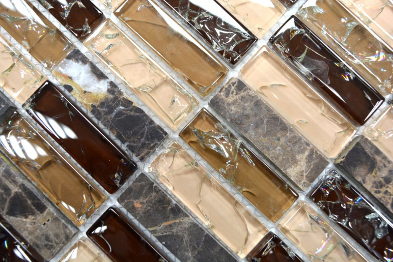Muestra de mano mosaico azulejo Azulejo backsplash Translúcido beige oscuro varillas Mosaico de vidrio Piedra de cristal emperador oscuro MOS87-S1255_m