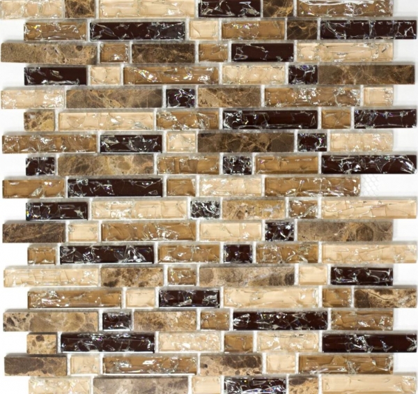 Muestra de mano mosaico azulejo backsplash translúcido beige oscuro compuesto mosaico de vidrio Crystal piedra emperador oscuro MOS87-V1355_m