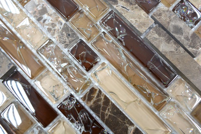 Mosaico de vidrio azulejos de mosaico de piedra natural de color marrón oscuro beige crema cantera de vidrio azulejo de la pared cocina cuarto de baño aseo - MOS87-V1355
