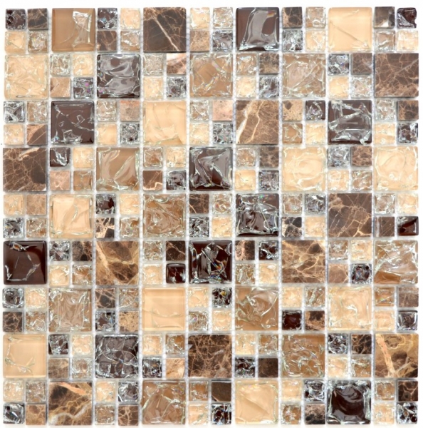Piedra natural de mosaico de vidrio de mármol azulejos de mosaico de color marrón oscuro crema beige azulejos de vidrio de cantera backsplash cocina cuarto de baño - MOS87-K1455
