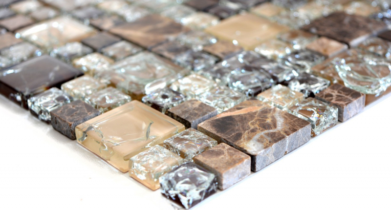 Piedra natural de mosaico de vidrio de mármol azulejos de mosaico de color marrón oscuro crema beige azulejos de vidrio de cantera backsplash cocina cuarto de baño - MOS87-K1455