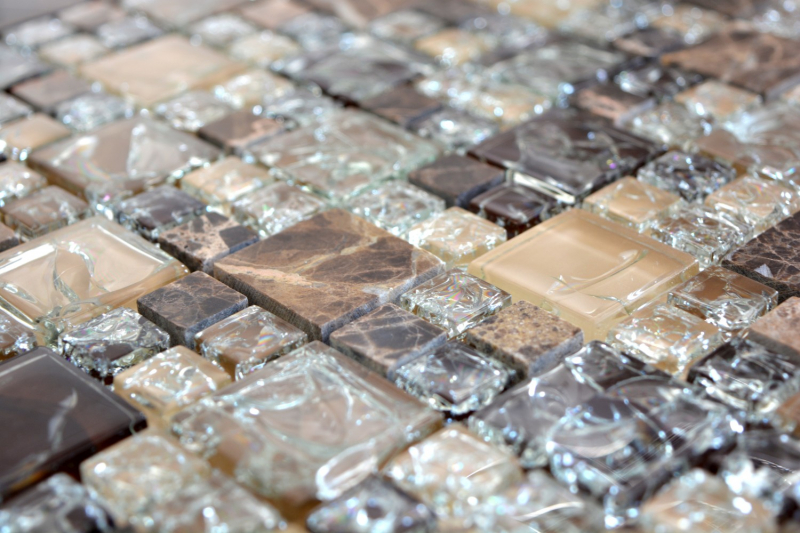 Piedra natural de mosaico de vidrio de mármol azulejos de mosaico de color marrón oscuro crema beige azulejos de vidrio de cantera backsplash cocina cuarto de baño - MOS87-K1455