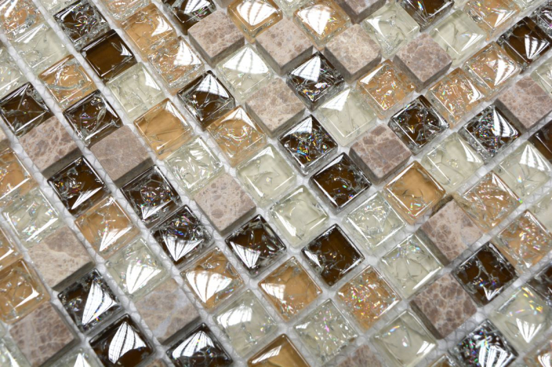 Muestra de mano azulejo mosaico Azulejo backsplash Translúcido beige claro Mosaico de vidrio Piedra de cristal emperador luz MOS92-1053_m