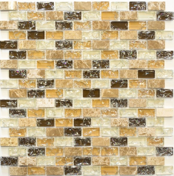 Muestra de mano mosaico azulejo azulejo backsplash translúcido luz beige ladrillo vidrio mosaico cristal piedra emperador luz MOS87-B1153_m