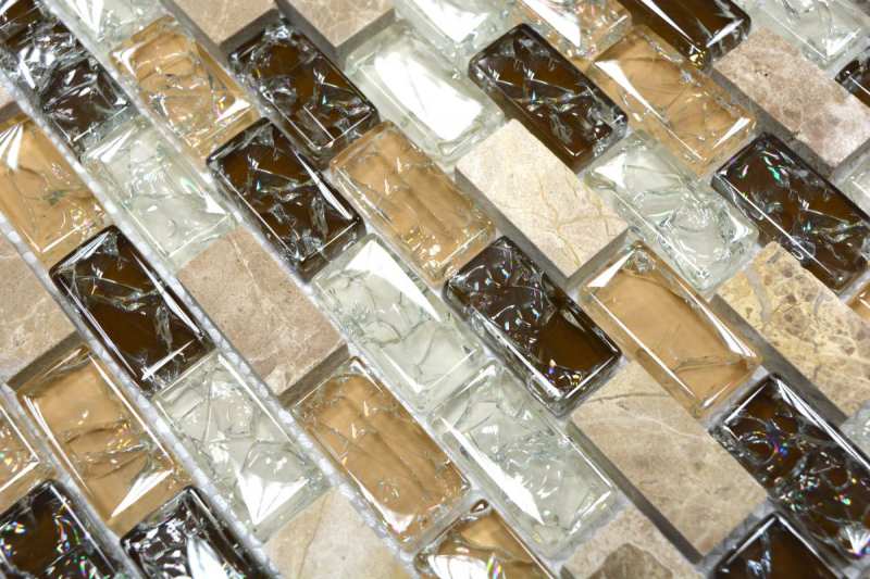Muestra de mano mosaico azulejo azulejo backsplash translúcido luz beige ladrillo vidrio mosaico cristal piedra emperador luz MOS87-B1153_m