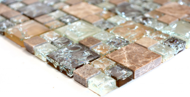 Muestra de mano mosaico azulejo translúcido marrón claro combinación mosaico de vidrio Cristal piedra emperador luz MOS87-K1453_m