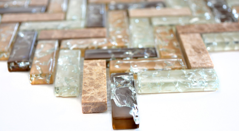 Muestra de mano mosaico azulejo marrón claro translúcido espiga de vidrio mosaico Cristal piedra emperador luz MOS87HB-1253_m