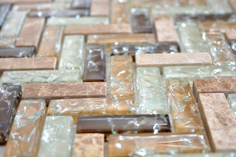 Muestra de mano mosaico azulejo marrón claro translúcido espiga de vidrio mosaico Cristal piedra emperador luz MOS87HB-1253_m